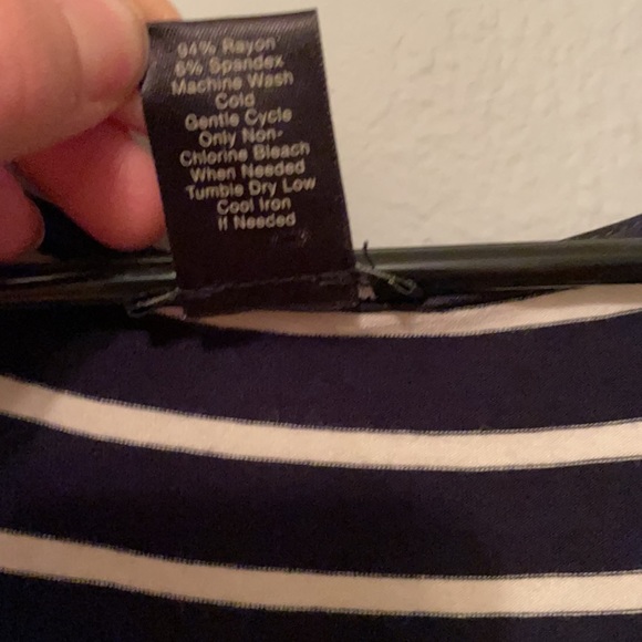 Ann Taylor Casual V Neck Navy Stripe Sheath Dress Size Small - Picture 4 of 6